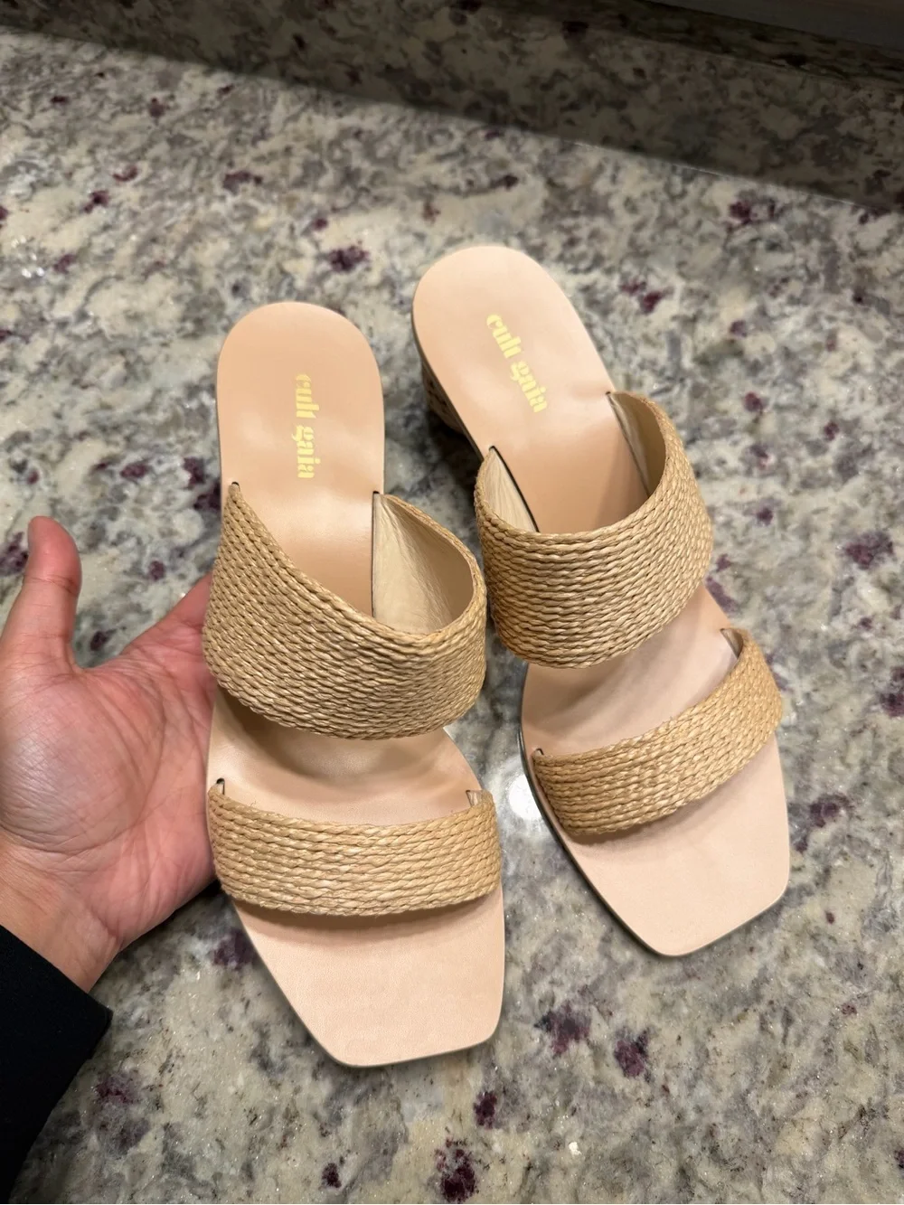 Cult Gaia Woven Two Band Slide Heels Sandals Vacation Resortwear